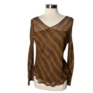 Vintage Vera Cristina Silk Cross Front‎ Brown Long Sleeve Blouse Women's Small